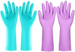 Reusable Dishwashing Cleaning Gloves with Latex free, Cotton lini