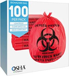 Biohazard Waste Bags 10-Gallon 24x24 Red Hazardous Trash Can Line