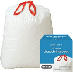 Amazon Basics Tall Kitchen Drawstring Trash Bags, 13 Gallon, 120 