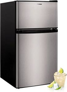 Upstreman 3.2 Cu.Ft Mini Fridge with Freezer, Stainless Steel 2 d