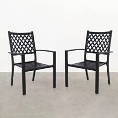 MEOOEM Stackable Patio Chairs, 2 Piece Outdoor Metal Dining Chair