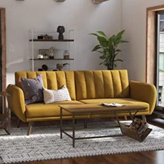 Novogratz Brittany Sofa Futon - Premium Upholstery and Wooden Leg