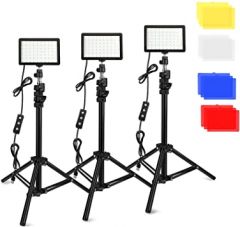 3 Packs 70 LED Video Light with Adjustable Tripod Stand/Color Fil