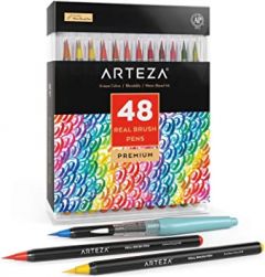 Arteza Real Brush Pens, 48 Colors, Watercolor Markers with Flexib