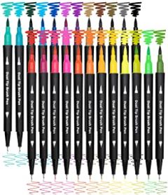 Dual Brush Marker Pens for Coloring,24 Colored Markers,Fine Point