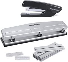 HAUSHOF Desktop Stapler and 3-Hole Punch Set with 5000-Piece Stap
