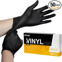 OKIAAS Black Disposable Gloves Medium, Vinyl Gloves Disposable La