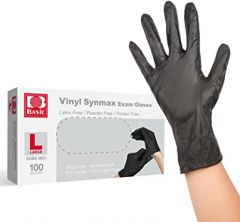 Intco 1 Box 100Pcs Disposable Vinyl Synmax Gloves Black PF Single